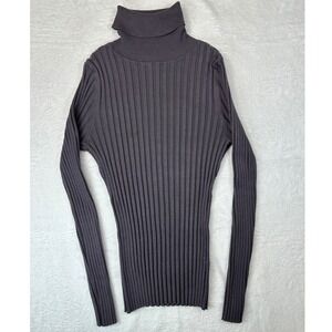 Dots Turtleneck Sweater Womens Large Gray Ribbed Knit Long Sleeve Top